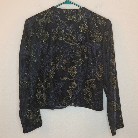Norton McNaughton Jacket Womens Size 4P Black Velvet Floral Glitter Formal Party - Picture 8 of 12